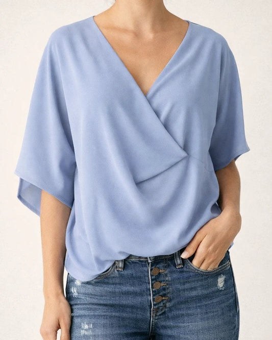 Europe and The United States Chiffon Solid Color Shirt Loose V-neck Flared Sleeves Casual Shirt T-shirt Women | JRSEE:9b9cc7c0-daa9-4a6d-9b2b-8f3d3fe2c814