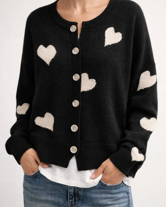 Europe and The United States in The Fall and Winter New Women's Knitwear Love Print Cardigan Sweater | JRSEE:b4cff1ec-ba53-4176-8f53-ed3222edfdb5