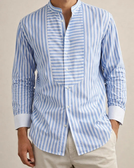 Europe and The United States Spring and Autumn Models of Men's Loose Simple Stripes Irregular Splicing Long-sleeved Shirt Cardigan Shirt | JRSEE:01c7f885-b541-45bd-b756-ca159c266596