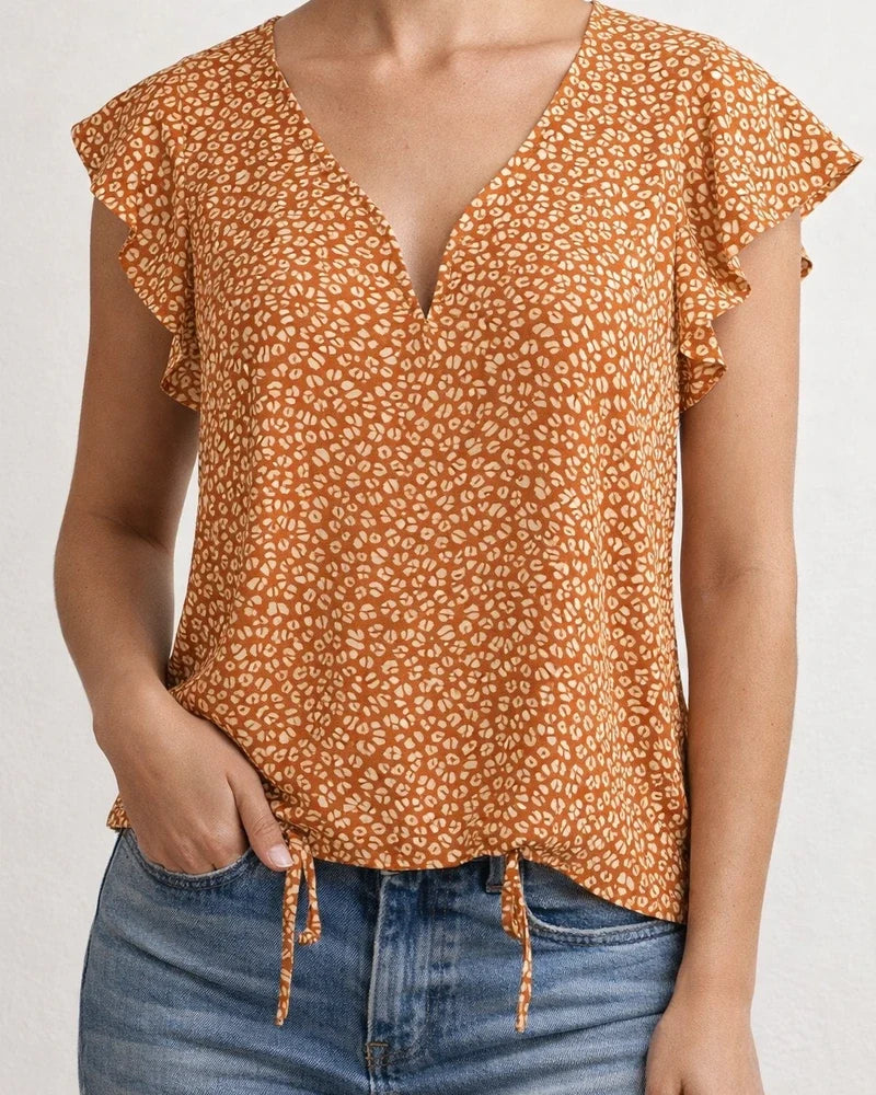 Europe and The United States Summer Women's Floral Casual V-neck Chiffon Shirt Loose Simple Short-sleeved Blouse | JRSEE:2f869987-9e24-45b0-be3f-524427e4f879