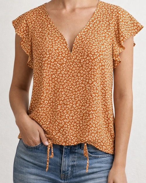 Europe and The United States Summer Women's Floral Casual V-neck Chiffon Shirt Loose Simple Short-sleeved Blouse | JRSEE:2f869987-9e24-45b0-be3f-524427e4f879