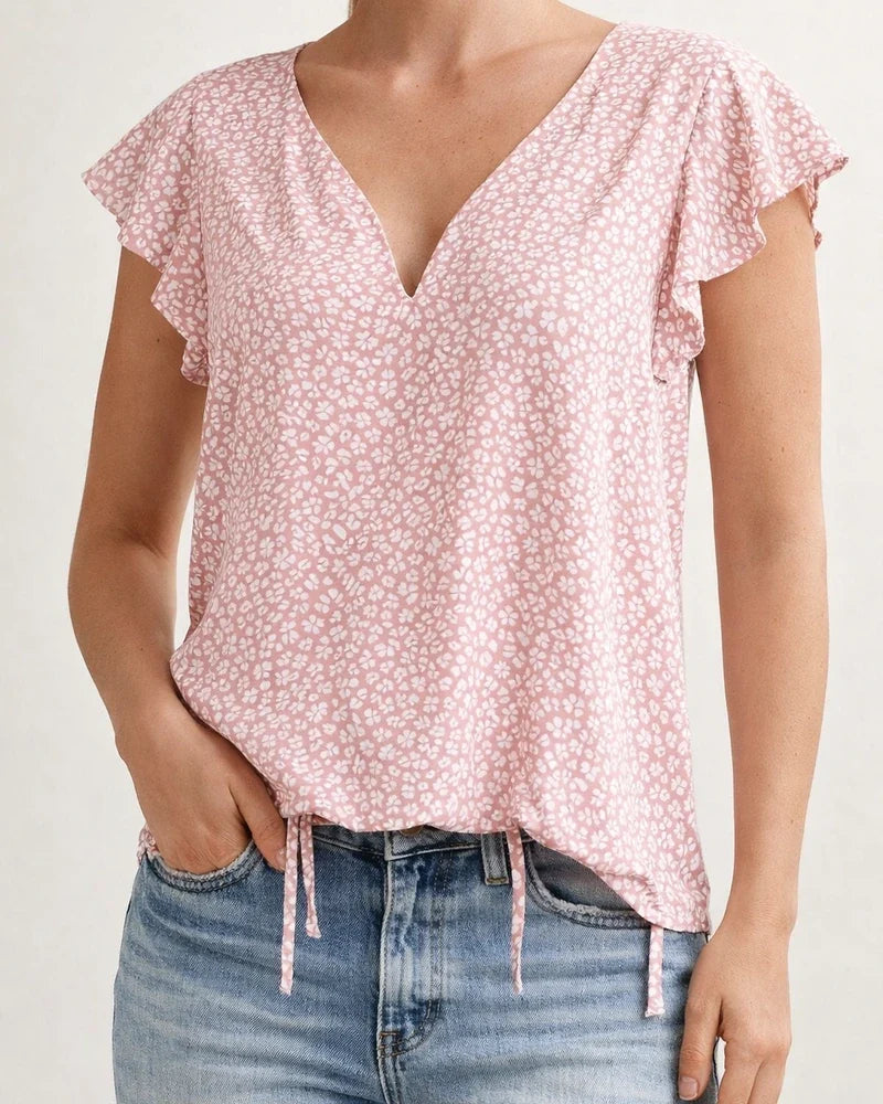 Europe and The United States Summer Women's Floral Casual V-neck Chiffon Shirt Loose Simple Short-sleeved Blouse | JRSEE:9d4991c0-93dc-42bc-9041-0969b248280a