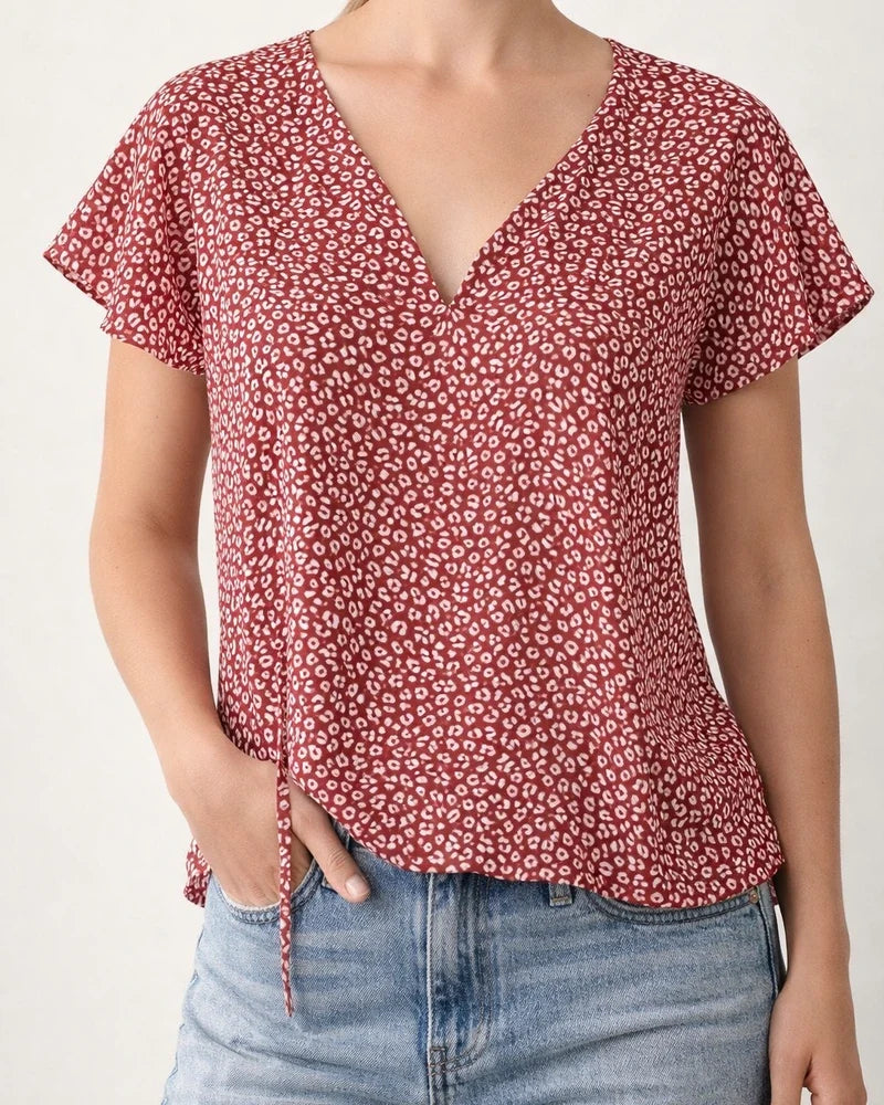 Europe and The United States Summer Women's Floral Casual V-neck Chiffon Shirt Loose Simple Short-sleeved Blouse | JRSEE:31b22969-0bc1-4d20-856e-a7b9bfd580e6