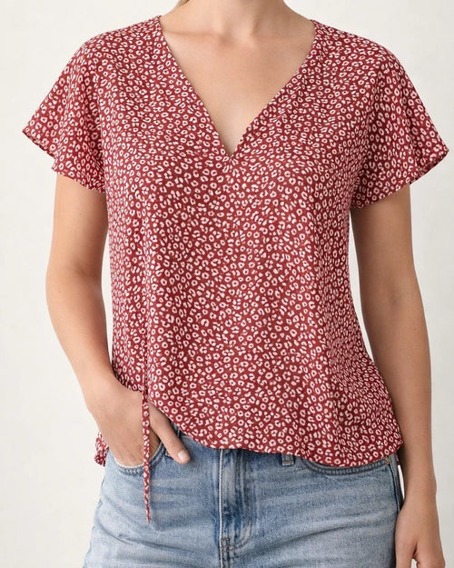 Europe and The United States Summer Women's Floral Casual V-neck Chiffon Shirt Loose Simple Short-sleeved Blouse | JRSEE:31b22969-0bc1-4d20-856e-a7b9bfd580e6