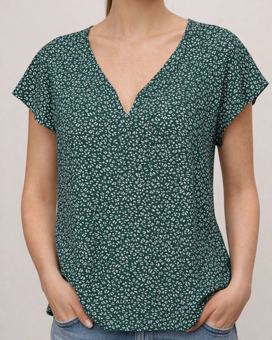 Europe and The United States Summer Women's Floral Casual V-neck Chiffon Shirt Loose Simple Short-sleeved Blouse | JRSEE:1c490524-d900-48b1-8e3f-053bdb98143c