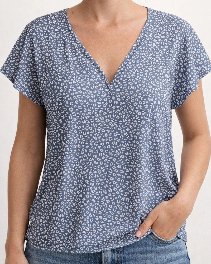 Europe and The United States Summer Women's Floral Casual V-neck Chiffon Shirt Loose Simple Short-sleeved Blouse | JRSEE:de2ee0d8-e0e8-4bca-8b01-c185dc9b2b17