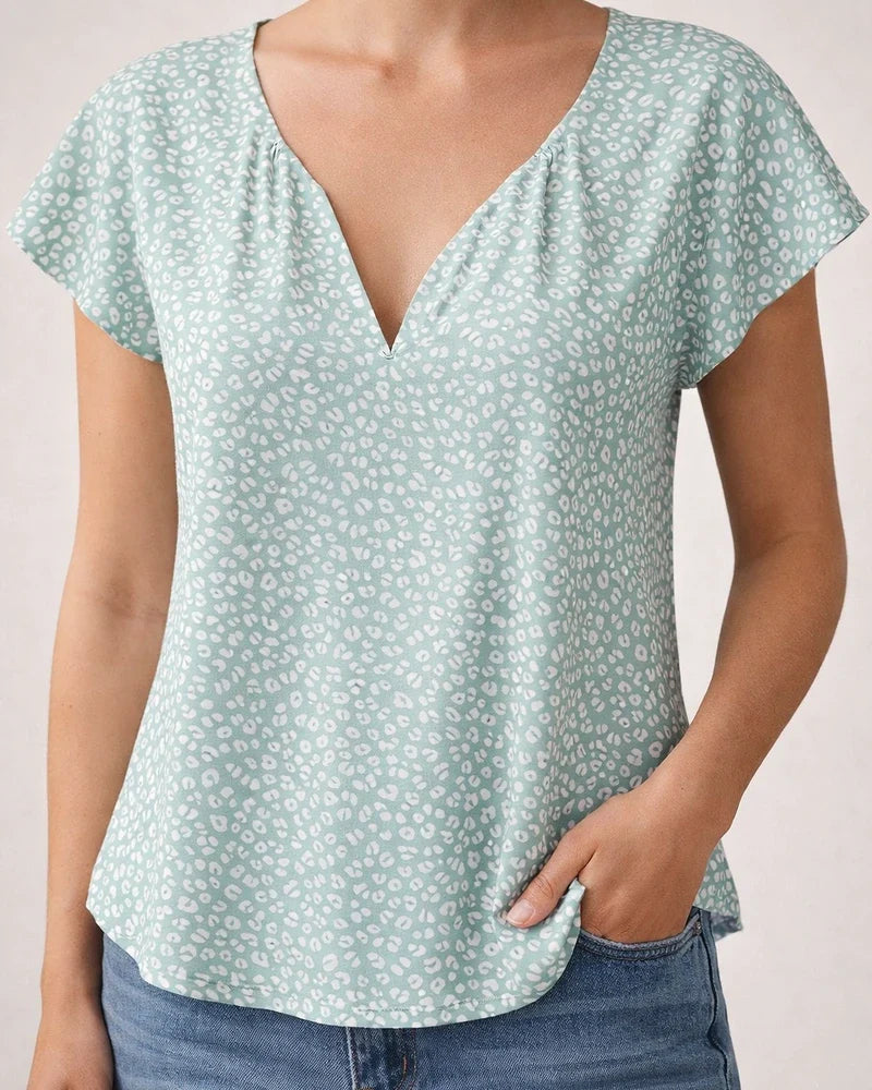 Europe and The United States Summer Women's Floral Casual V-neck Chiffon Shirt Loose Simple Short-sleeved Blouse | JRSEE:35844f16-f93d-4b09-81bb-33da05247f23