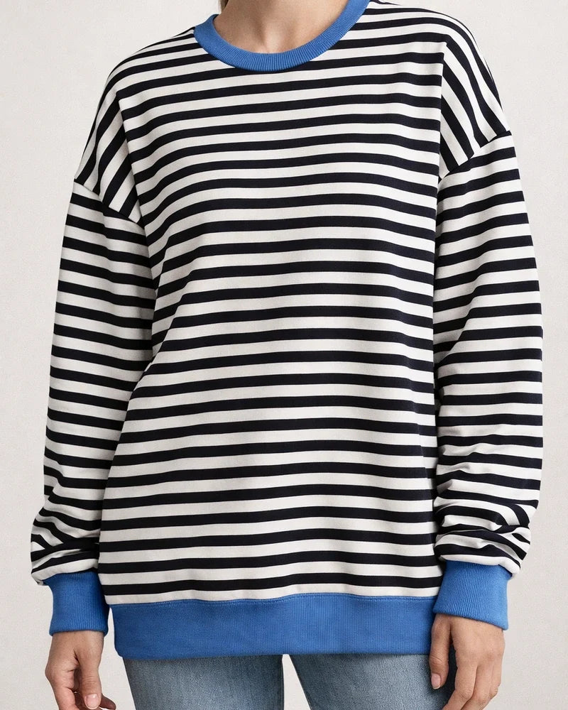 Europe and The United States Women's New Fall and Winter Colorful Stripes Round Neck Loose Sweatshirt Sweater | JRSEE:1dfd2b8c-e6e7-4b56-9612-28f10891c501