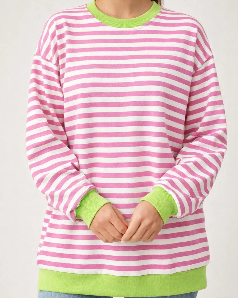 Europe and The United States Women's New Fall and Winter Colorful Stripes Round Neck Loose Sweatshirt Sweater | JRSEE:06423819-de40-46f6-8434-b18b59e48c47