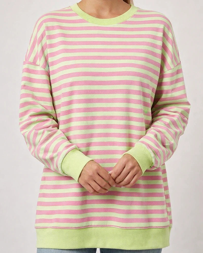 Europe and The United States Women's New Fall and Winter Colorful Stripes Round Neck Loose Sweatshirt Sweater | JRSEE:2126846d-492b-41a9-9223-c27ad62d3d76