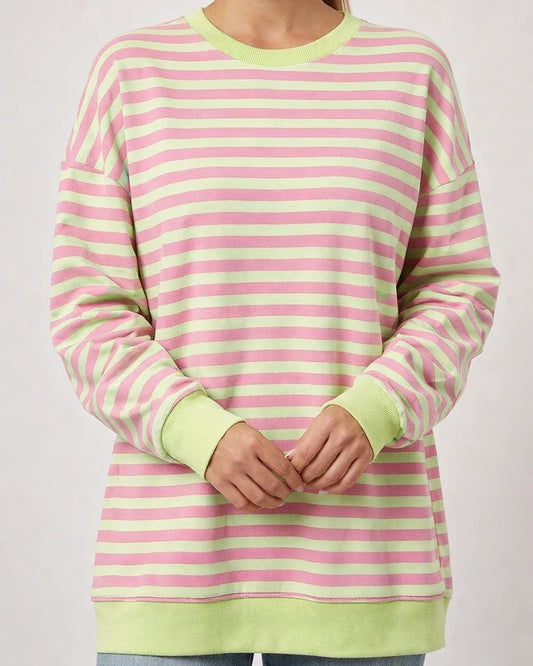 Europe and The United States Women's New Fall and Winter Colorful Stripes Round Neck Loose Sweatshirt Sweater | JRSEE:2126846d-492b-41a9-9223-c27ad62d3d76