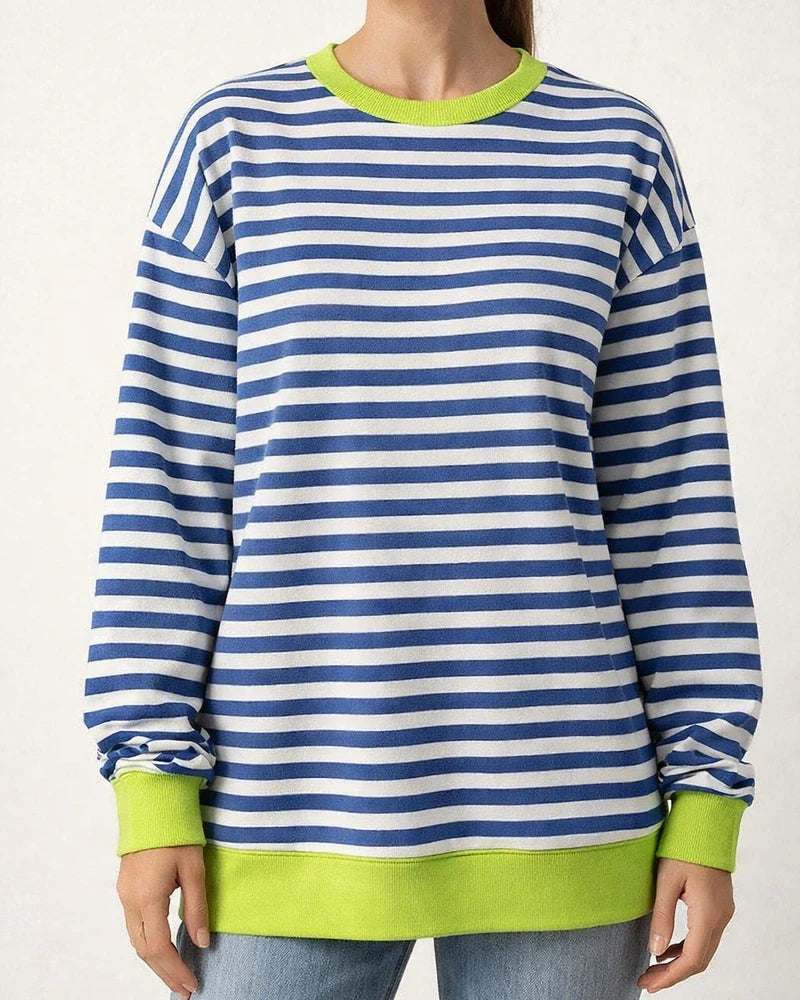Europe and The United States Women's New Fall and Winter Colorful Stripes Round Neck Loose Sweatshirt Sweater | JRSEE:bb4e01aa-8e79-40b5-9c6e-900fcf62cd23
