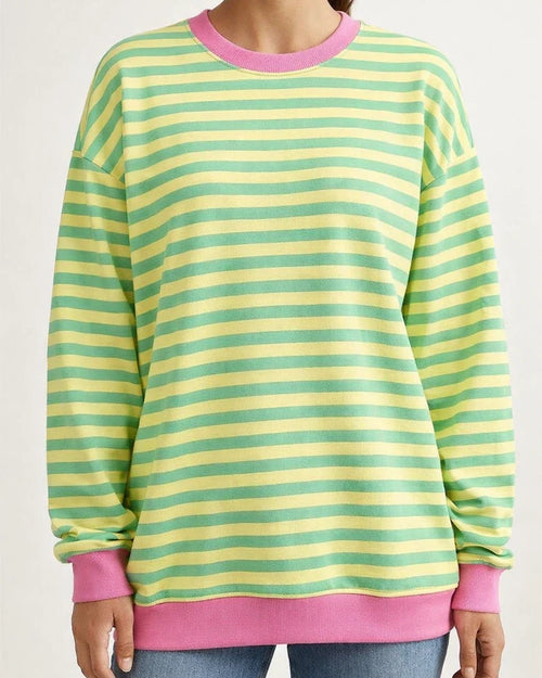 Europe and The United States Women's New Fall and Winter Colorful Stripes Round Neck Loose Sweatshirt Sweater | JRSEE:117e4481-61f9-4339-b219-6933722a5b62