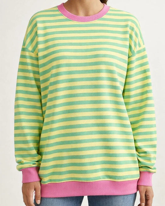 Europe and The United States Women's New Fall and Winter Colorful Stripes Round Neck Loose Sweatshirt Sweater | JRSEE:117e4481-61f9-4339-b219-6933722a5b62