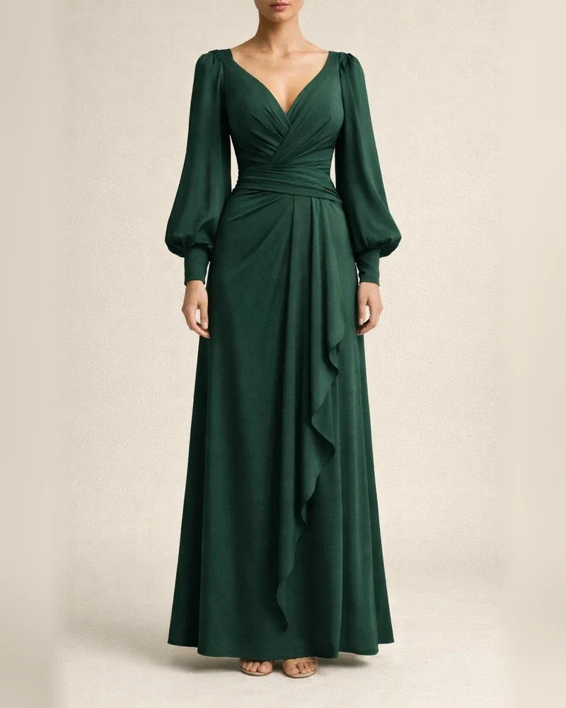 Evening Dresses Women's Autumn and Winter Elegant Silk Satin Pleated Banquet Gowns Long Dresses | JRSEE:b5f0ad9e-2f97-4bbe-8eda-5414d19e5593