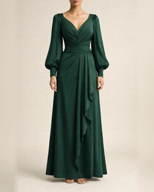 Evening Dresses Women's Autumn and Winter Elegant Silk Satin Pleated Banquet Gowns Long Dresses | JRSEE:b5f0ad9e-2f97-4bbe-8eda-5414d19e5593