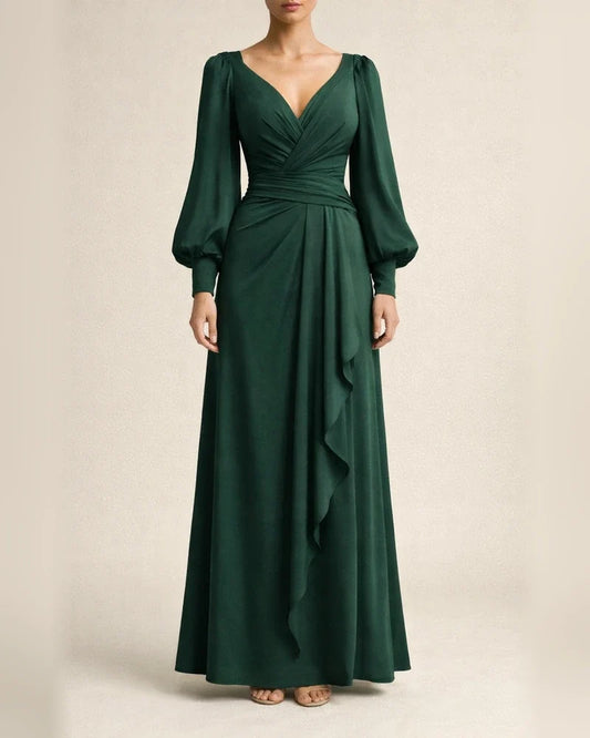 Evening Dresses Women's Autumn and Winter Elegant Silk Satin Pleated Banquet Gowns Long Dresses | JRSEE:b5f0ad9e-2f97-4bbe-8eda-5414d19e5593