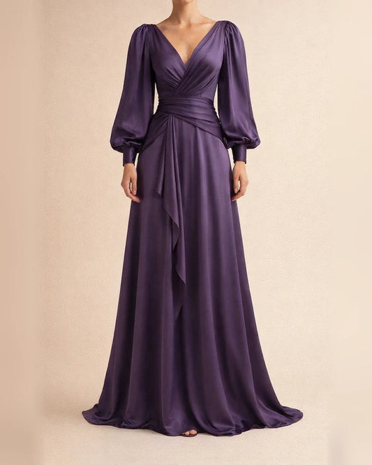 Evening Dresses Women's Autumn and Winter Elegant Silk Satin Pleated Banquet Gowns Long Dresses | JRSEE:8eadddf7-1cd2-4964-9ead-43478289673a
