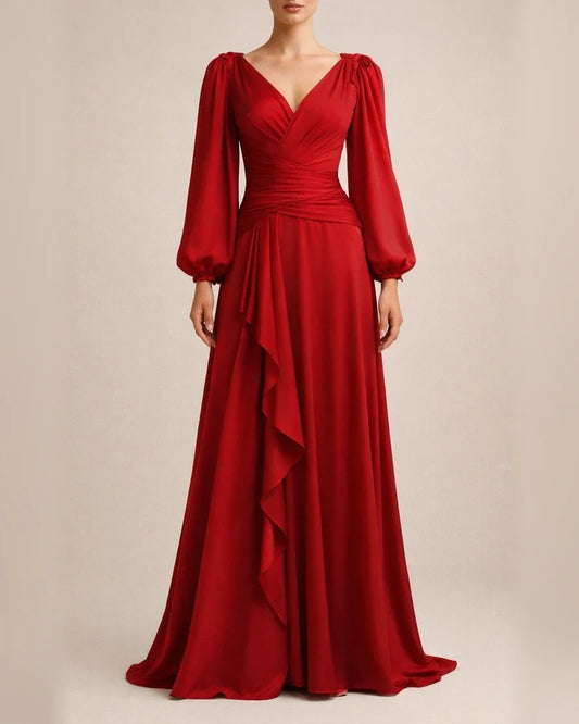 Evening Dresses Women's Autumn and Winter Elegant Silk Satin Pleated Banquet Gowns Long Dresses | JRSEE:e2c0a69c-bd9c-404f-b8ac-6afc11e0d47c