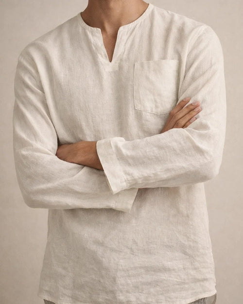 Explosion Men's Long-sleeved V-neck Casual Beach Linen Shirt Stand-up Collar Shirt Solid Color Shirt | JRSEE:8750a48c-8a5f-48fe-b510-5ab7b36ec8ae