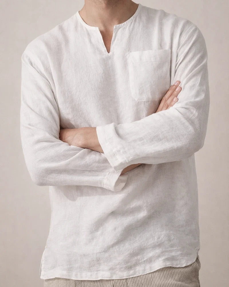 Explosion Men's Long-sleeved V-neck Casual Beach Linen Shirt Stand-up Collar Shirt Solid Color Shirt | JRSEE:9fefd7f7-5515-422b-a0c1-9567eb51fbec