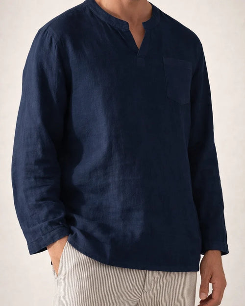 Explosion Men's Long-sleeved V-neck Casual Beach Linen Shirt Stand-up Collar Shirt Solid Color Shirt | JRSEE:9353d2c5-2009-4d5c-9dd8-14ebc4462a35