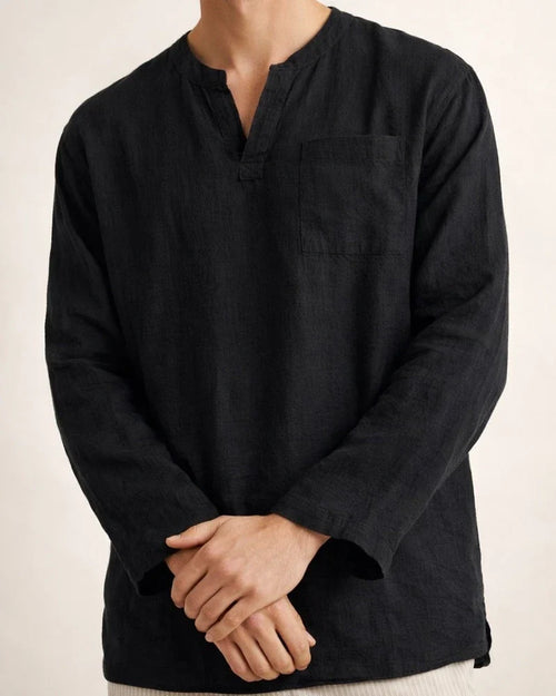 Explosion Men's Long-sleeved V-neck Casual Beach Linen Shirt Stand-up Collar Shirt Solid Color Shirt | JRSEE:72f90ca8-c3b4-493b-aa02-f9bbabde22e5