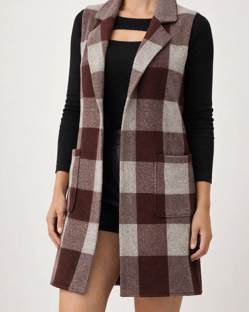 Explosion Women's Long Suit Collar Sleeveless Sweater Jacket Plaid Jacquard Knit Vest Outer Cardigan | JRSEE:3b784e56-bea5-4e1f-9eb8-07dd83699135