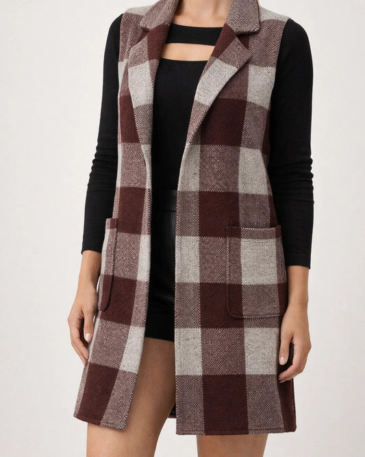 Explosion Women's Long Suit Collar Sleeveless Sweater Jacket Plaid Jacquard Knit Vest Outer Cardigan | JRSEE:3b784e56-bea5-4e1f-9eb8-07dd83699135