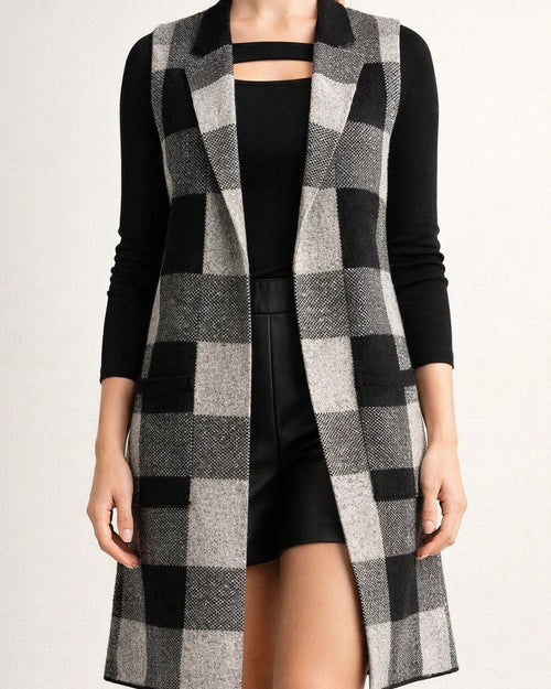 Explosion Women's Long Suit Collar Sleeveless Sweater Jacket Plaid Jacquard Knit Vest Outer Cardigan | JRSEE:6053ee80-4a14-4e0f-a4a0-231fb6ef4487