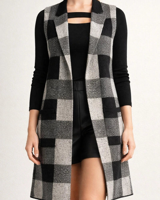 Explosion Women's Long Suit Collar Sleeveless Sweater Jacket Plaid Jacquard Knit Vest Outer Cardigan | JRSEE:6053ee80-4a14-4e0f-a4a0-231fb6ef4487