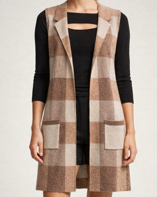 Explosion Women's Long Suit Collar Sleeveless Sweater Jacket Plaid Jacquard Knit Vest Outer Cardigan | JRSEE:5215aaab-4b5c-40a4-b31e-b6d1badf9e4a
