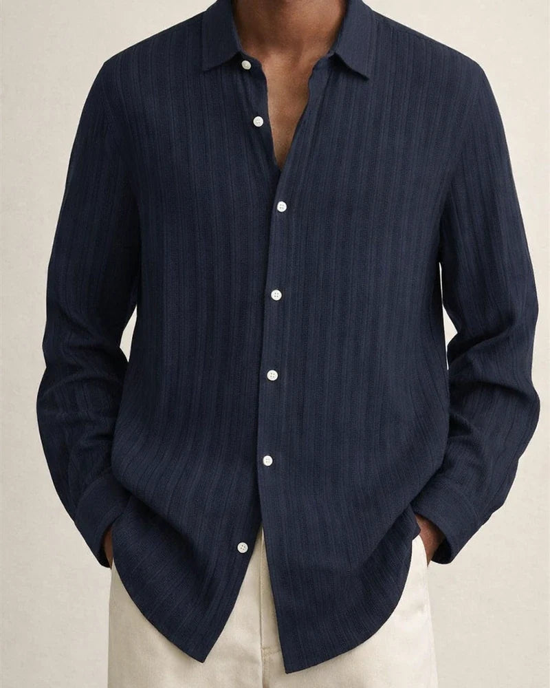 Explosive Four Seasons Long-sleeved Lapel Loose Type Buttons Cotton Linen Striped Cardigan Shirt Men's Clothing | JRSEE:21da89ca-f27c-45dc-b388-ddca5ff68e2f