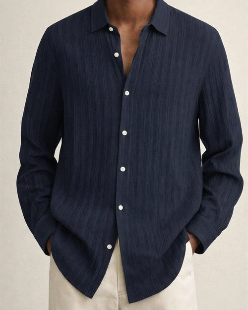 Explosive Four Seasons Long-sleeved Lapel Loose Type Buttons Cotton Linen Striped Cardigan Shirt Men's Clothing | JRSEE:21da89ca-f27c-45dc-b388-ddca5ff68e2f