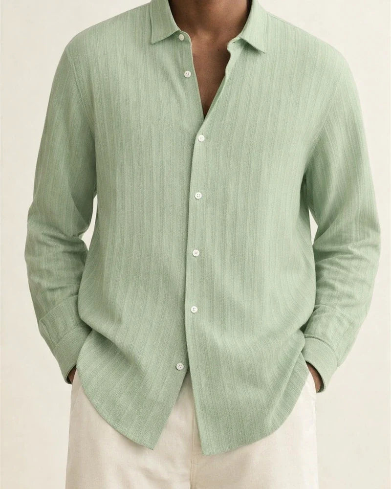 Explosive Four Seasons Long-sleeved Lapel Loose Type Buttons Cotton Linen Striped Cardigan Shirt Men's Clothing | JRSEE:4395b033-fdfa-4365-81a7-2c82d3133ffc
