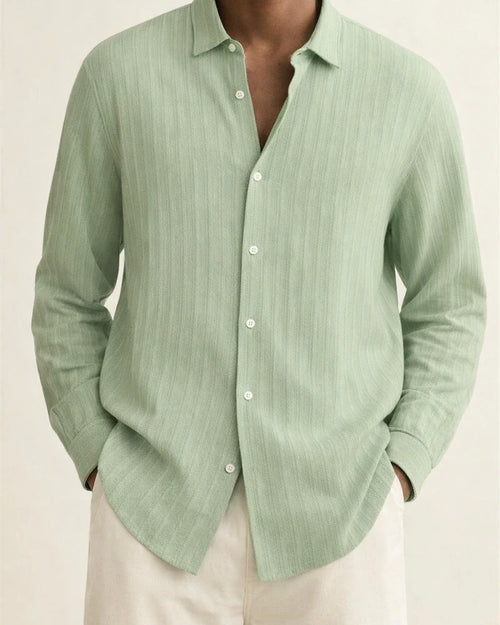 Explosive Four Seasons Long-sleeved Lapel Loose Type Buttons Cotton Linen Striped Cardigan Shirt Men's Clothing | JRSEE:4395b033-fdfa-4365-81a7-2c82d3133ffc