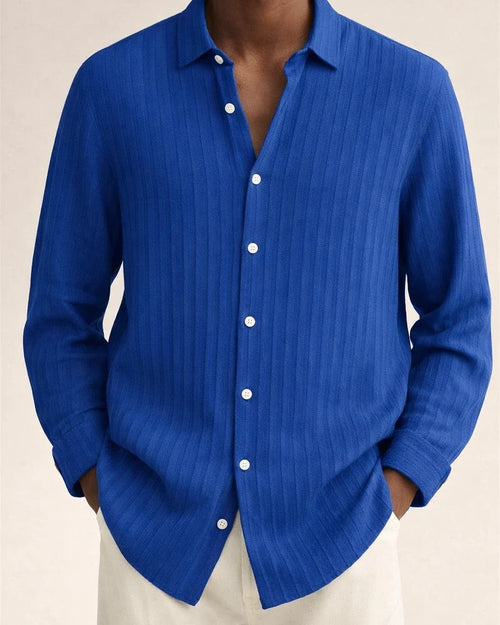 Explosive Four Seasons Long-sleeved Lapel Loose Type Buttons Cotton Linen Striped Cardigan Shirt Men's Clothing | JRSEE:f561b452-4af5-4c89-95aa-6dda3423b2ca
