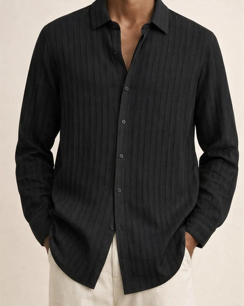 Explosive Four Seasons Long-sleeved Lapel Loose Type Buttons Cotton Linen Striped Cardigan Shirt Men's Clothing | JRSEE:b00d7a31-c017-4696-b0eb-3ce6cb810f92