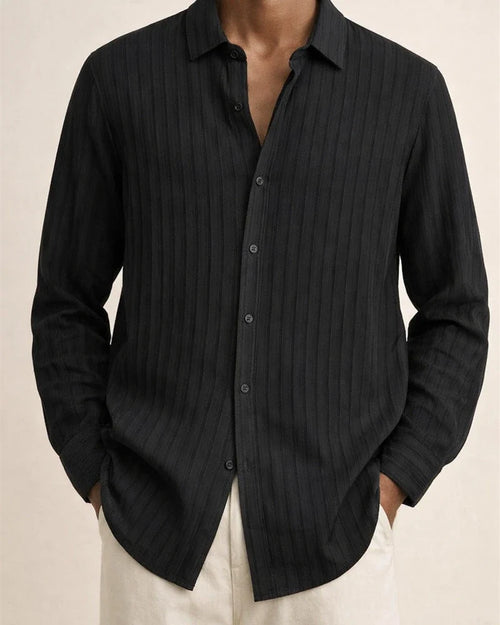 Explosive Four Seasons Long-sleeved Lapel Loose Type Buttons Cotton Linen Striped Cardigan Shirt Men's Clothing | JRSEE:b00d7a31-c017-4696-b0eb-3ce6cb810f92