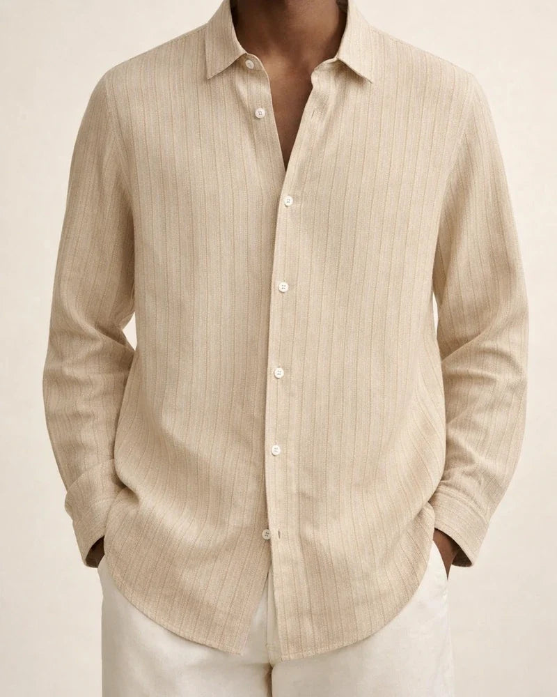 Explosive Four Seasons Long-sleeved Lapel Loose Type Buttons Cotton Linen Striped Cardigan Shirt Men's Clothing | JRSEE:ee20d025-9a58-478c-8d07-654f262fa669
