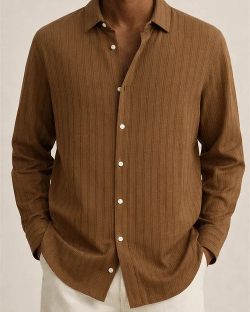 Explosive Four Seasons Long-sleeved Lapel Loose Type Buttons Cotton Linen Striped Cardigan Shirt Men's Clothing | JRSEE:4303ad0a-ed87-4c6c-8fb2-511d870d9dc4
