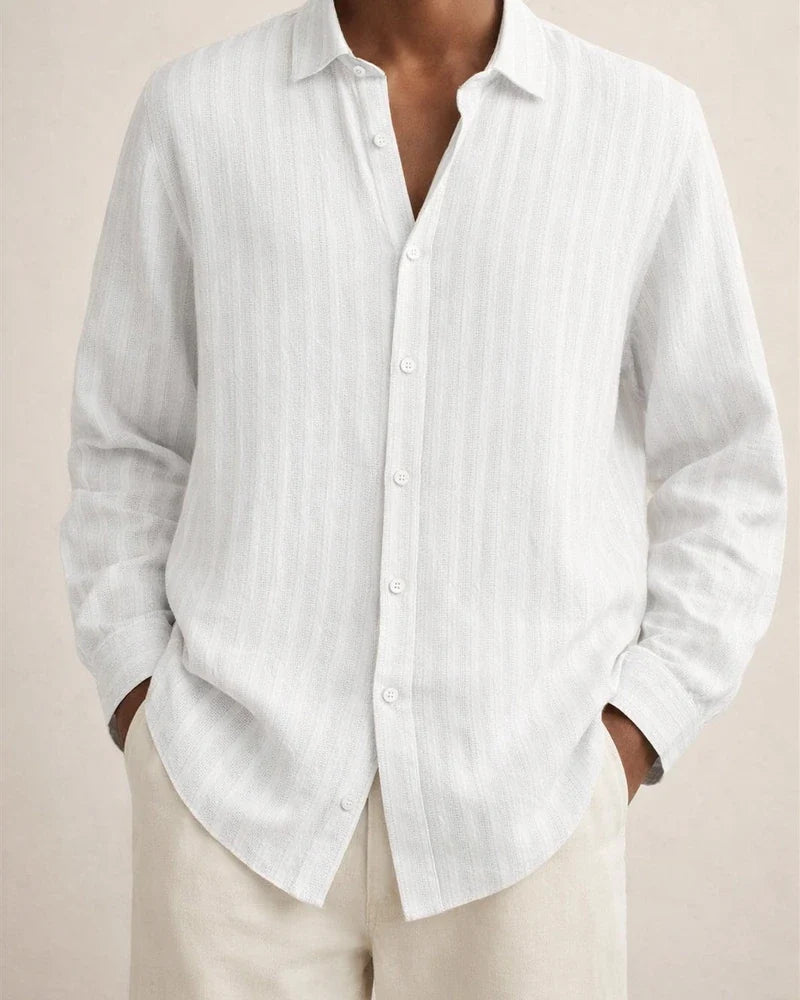 Explosive Four Seasons Long-sleeved Lapel Loose Type Buttons Cotton Linen Striped Cardigan Shirt Men's Clothing | JRSEE:e8c3f8bc-f520-4414-a5e8-ce4774b9eabd