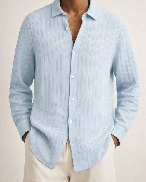 Explosive Four Seasons Long-sleeved Lapel Loose Type Buttons Cotton Linen Striped Cardigan Shirt Men's Clothing | JRSEE:c994fa24-96c1-4ff4-9134-c4fc7cda2fc8