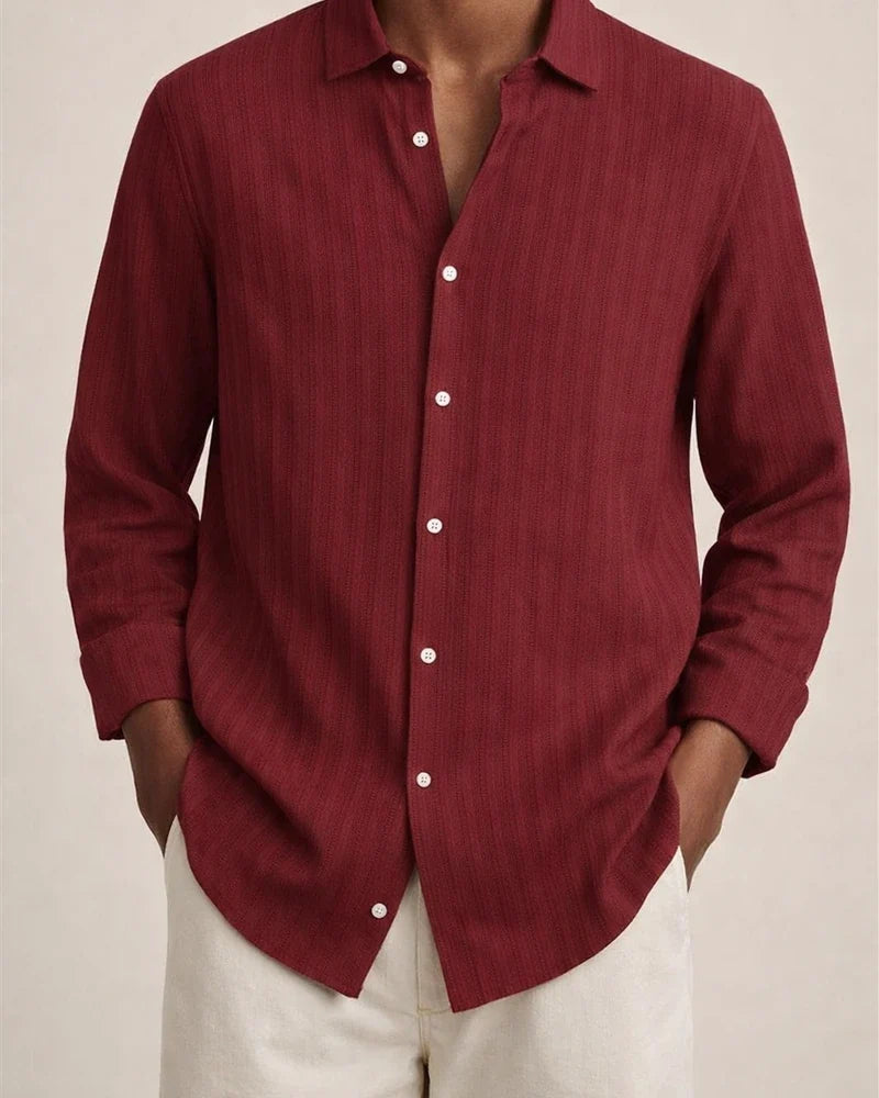 Explosive Four Seasons Long-sleeved Lapel Loose Type Buttons Cotton Linen Striped Cardigan Shirt Men's Clothing | JRSEE:020954fa-eec9-48e2-bea5-fd4a0a355091