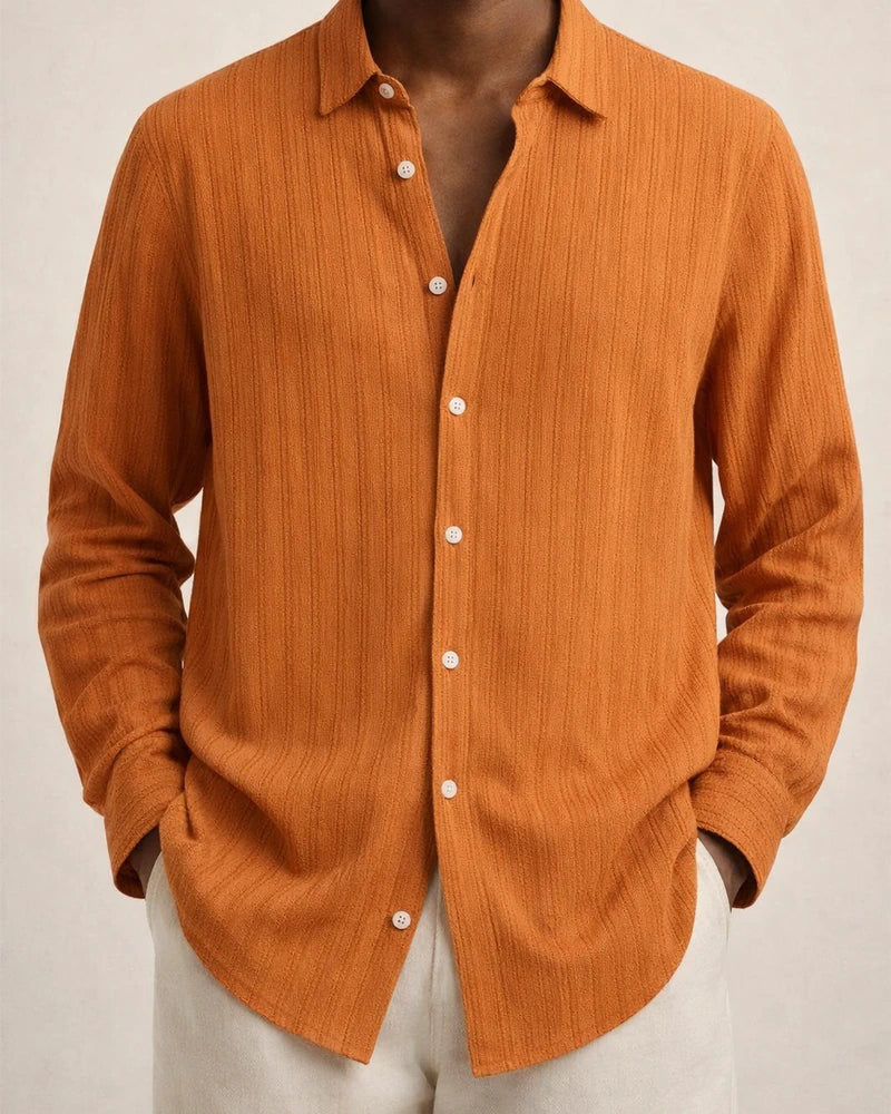 Explosive Four Seasons Long-sleeved Lapel Loose Type Buttons Cotton Linen Striped Cardigan Shirt Men's Clothing | JRSEE:478cb1ce-9457-4e20-b651-3572904e2fee