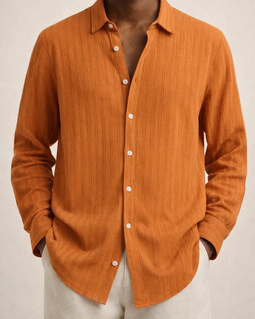 Explosive Four Seasons Long-sleeved Lapel Loose Type Buttons Cotton Linen Striped Cardigan Shirt Men's Clothing | JRSEE:478cb1ce-9457-4e20-b651-3572904e2fee