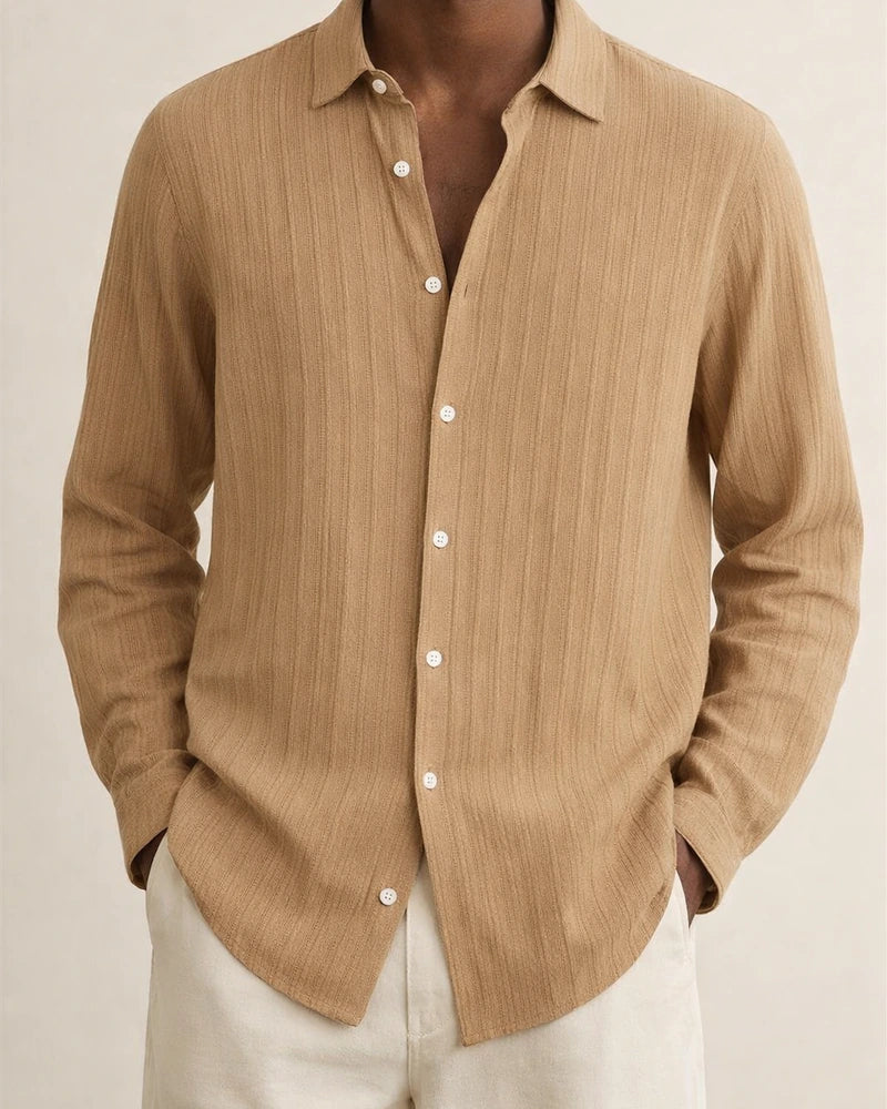 Explosive Four Seasons Long-sleeved Lapel Loose Type Buttons Cotton Linen Striped Cardigan Shirt Men's Clothing | JRSEE:8fd3de69-f621-4520-b8a8-8dfb571d5c7f