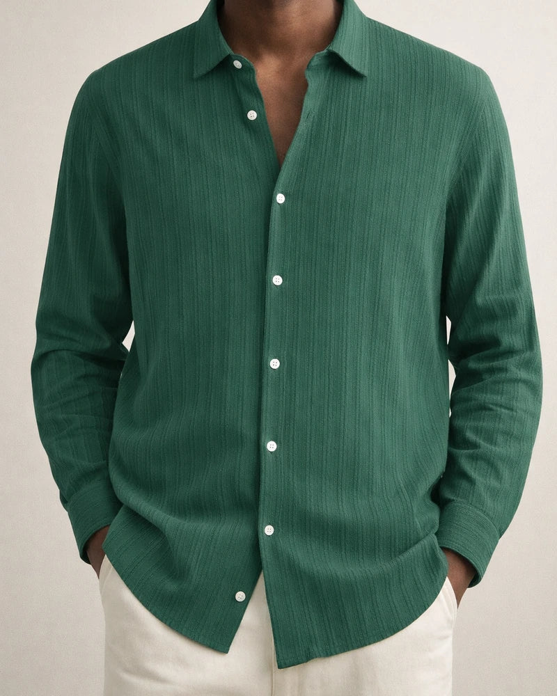 Explosive Four Seasons Long-sleeved Lapel Loose Type Buttons Cotton Linen Striped Cardigan Shirt Men's Clothing | JRSEE:55e3b55d-5e48-4f38-863c-a1b8716f9732