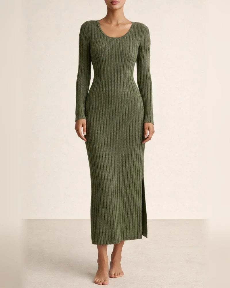 Explosive New Fall and Winter Long-sleeved Round Neck Split Knit Long Slim Some Elegant Wind Dresses for Women | JRSEE:bcffb96e-3ab8-4833-988b-8fd6d9fa95df