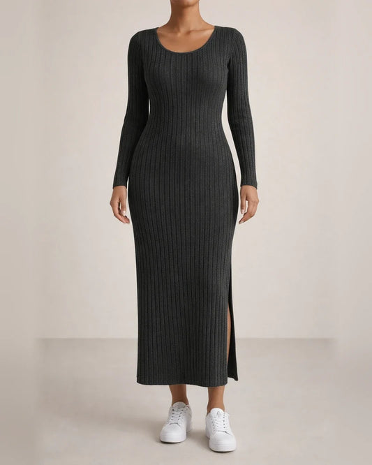 Explosive New Fall and Winter Long-sleeved Round Neck Split Knit Long Slim Some Elegant Wind Dresses for Women | JRSEE:adae82a7-ceb6-424d-ad2a-5ae03b4336c7